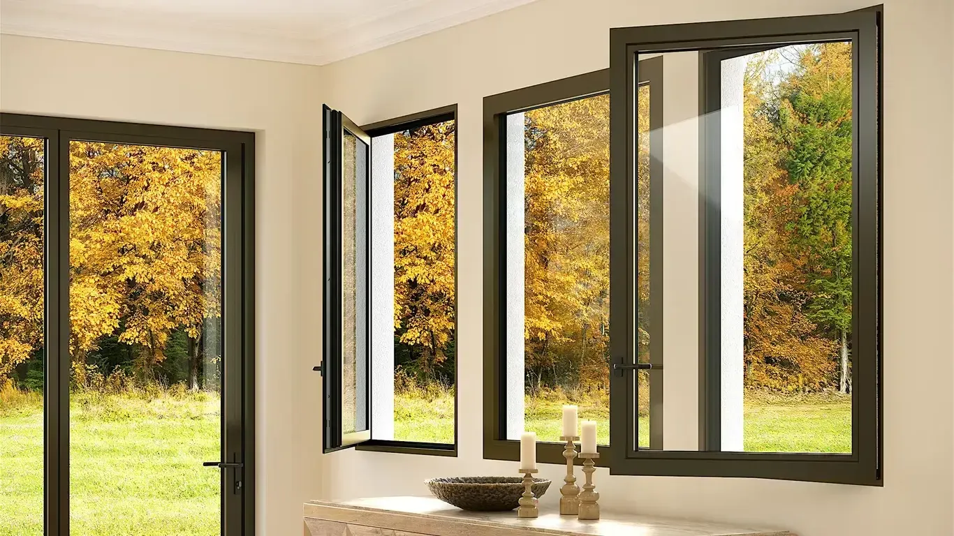 Sistem jendela uPVC tilt and turn warna gelap untuk halaman produk Tilt & Turn Windows